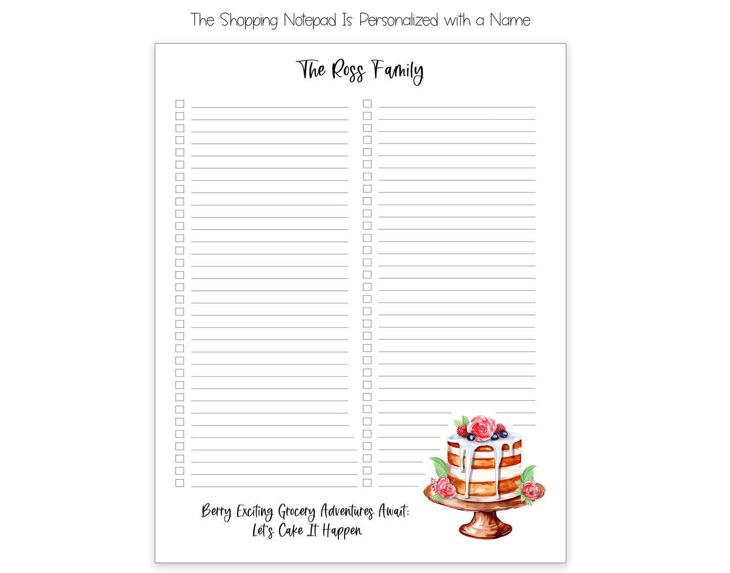 Berry Cake Shopping List Notepad and To Do List Pad