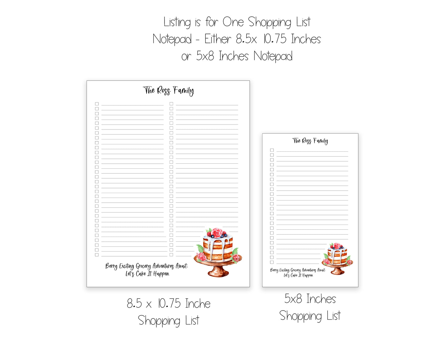 Berry Cake Shopping List Notepad and To Do List Pad