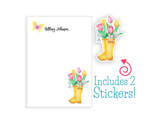 Rainboots and Flower Notepad and Stickers