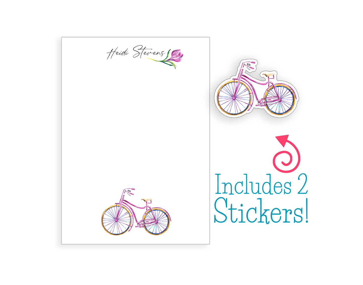 Bike and Flowers Notepad and Stickers