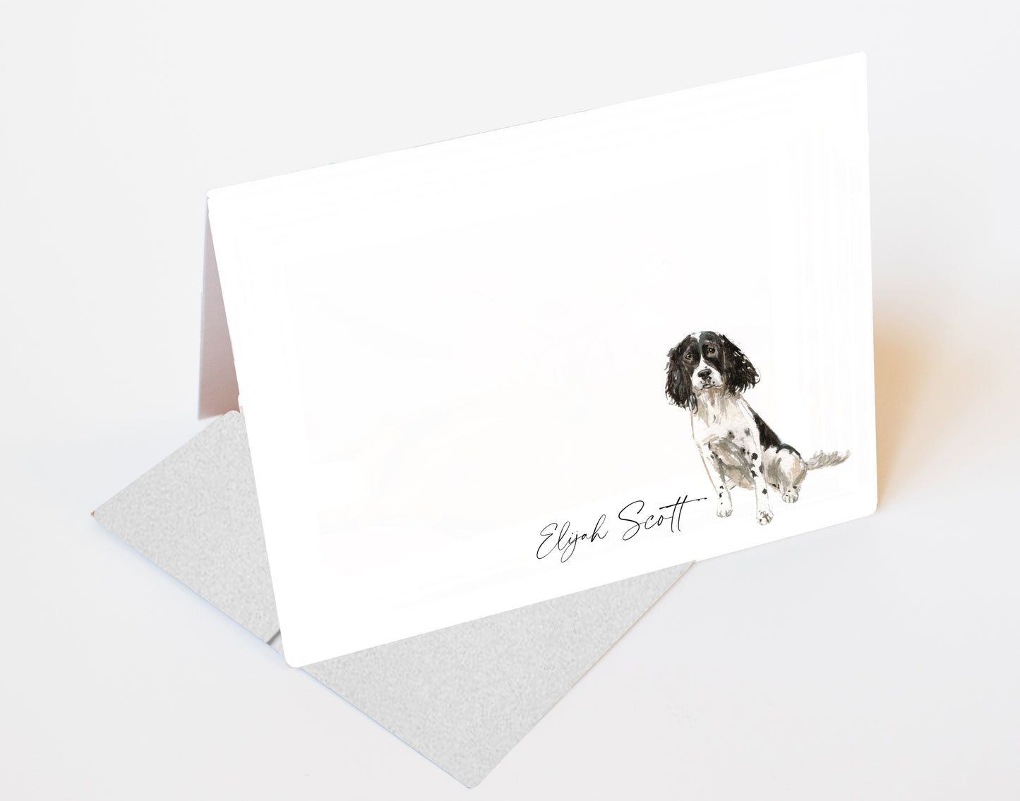 Black and White English Springer Spaniel Dog Folded Note Cards