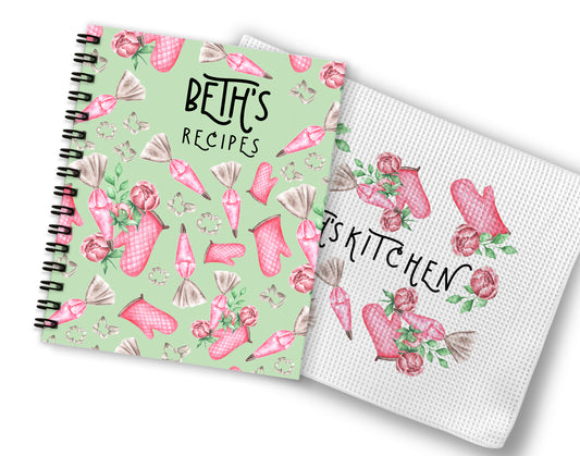 Blush Pink and Green Recipe Book and Towel