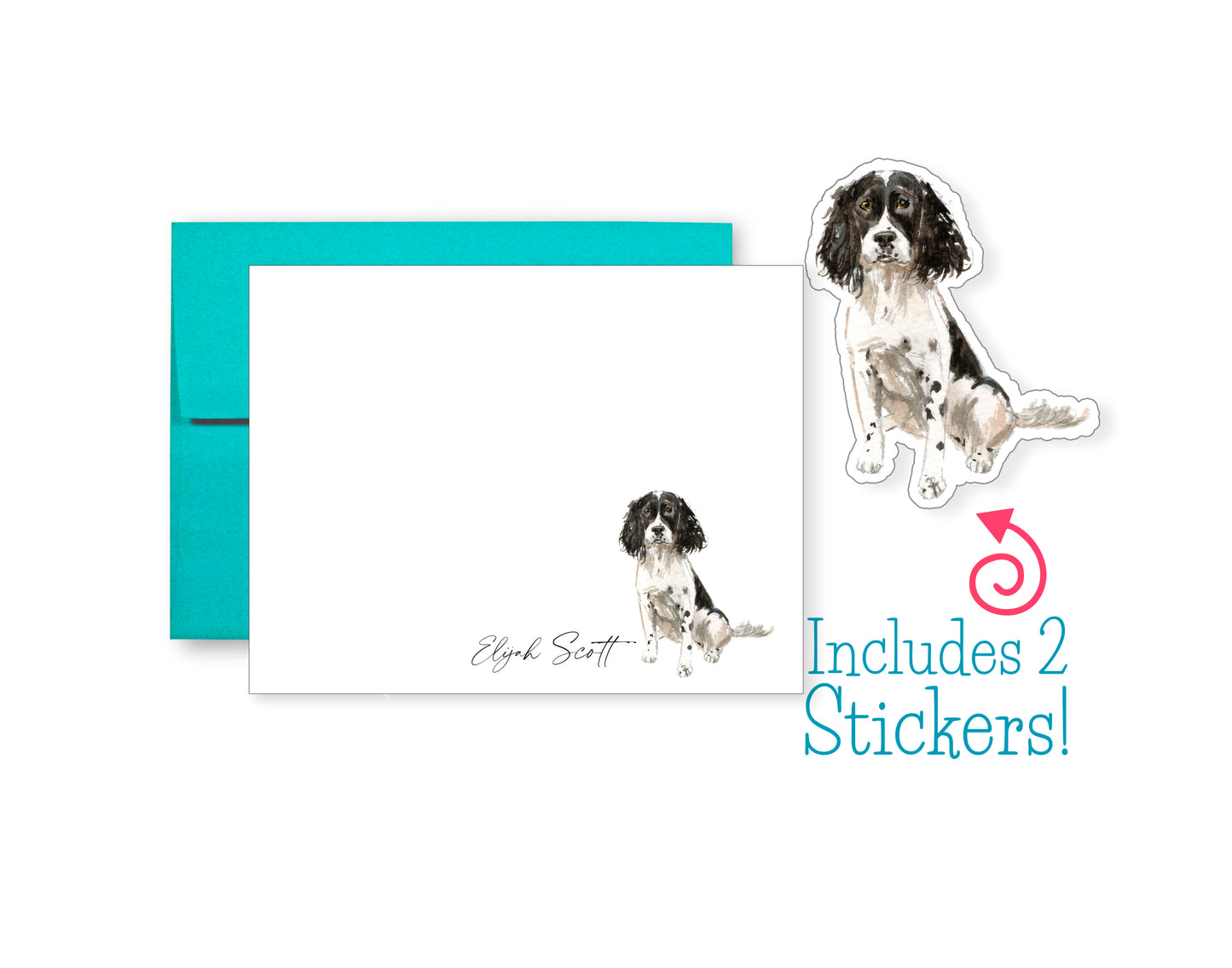 Black and White English Springer Spaniel Dog Folded Note Cards