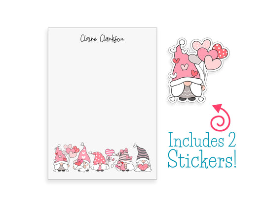 Valentine's Day Gnome Notepad and Stickers